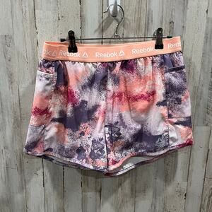 Reebok Fearless Pink Purple Paint Splatter Running Shorts Lined Womens Medium